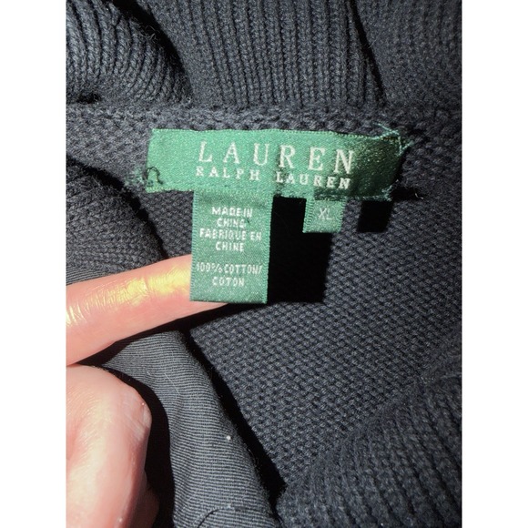 Lauren Ralph Lauren Cardigan Jacket XL Black Cotton Gold Button Preppy - Picture 8 of 8